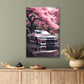 Nature Beauty Of Pink Car Parked Under a Blossoms Tree Print 100% Australian Made 40x60cm Stretched Canvas Ready to Hang