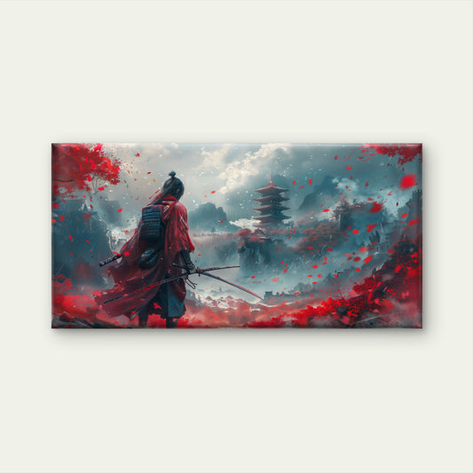 Red samurai Landscape Wall Art Canvas Office Home Room Framed 80x45cm