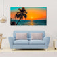 Sunset Beach Palm Trees & Orange Sky Wall Art canvas office home room framed 120x60cm