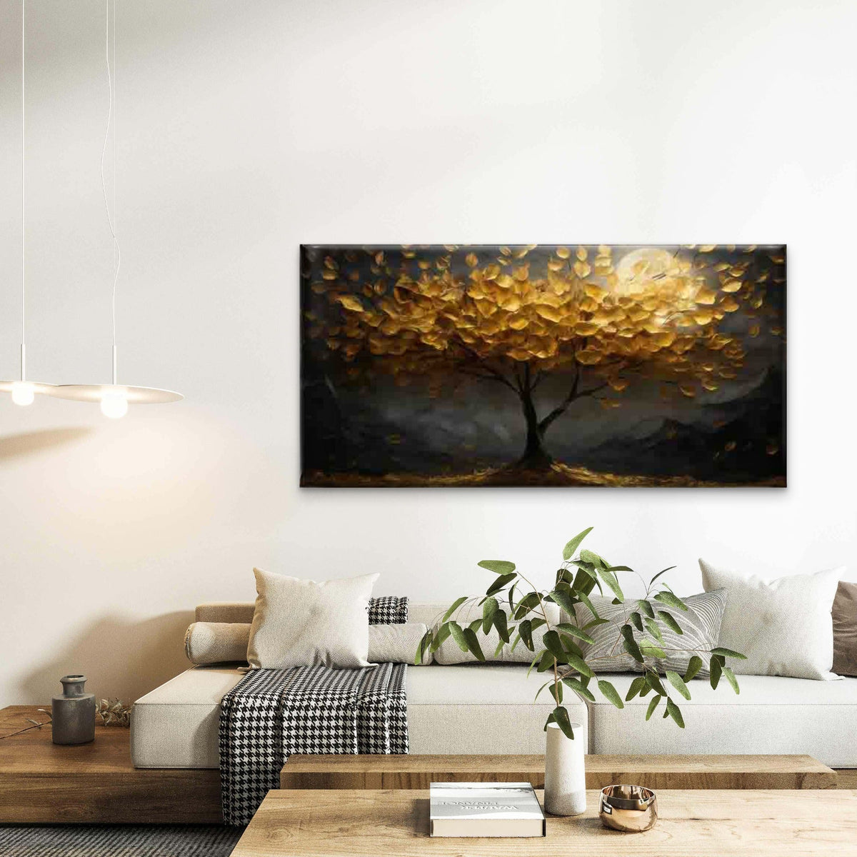 Golden Tree Under Moonlight Wall Art Canvas Office Home Room Framed 120x60cm