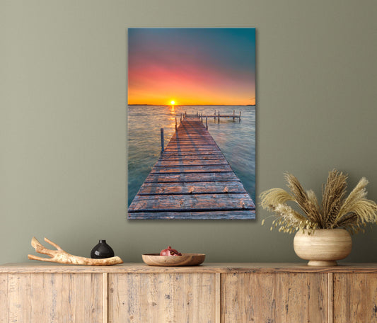 Pier By A Sunset Print 100% Australian Made 40x60cm Stretched Canvas Ready to Hang