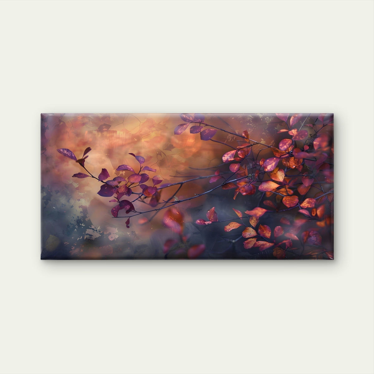 Autumn Red Leaves Branches Botanical Nature Wall Art Canvas Office Home Room Framed 80x45cm