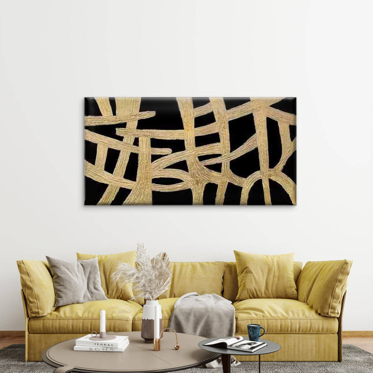 Golden Threads Woven Wall Art Canvas Office Home Room Framed 120x60cm