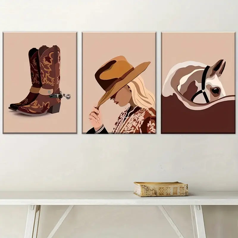 3pcs Vintage-Style Western Cowboy Art Landscapes Wall Art Set Canvas Framed 40x60cm - High Quality Print 100% Australian Made Wall Canvas Ready to Hang