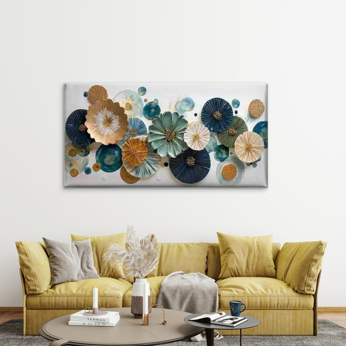 Modern Abstract Ceramic Wall Art Canvas Office Home Room Framed 80x45cm
