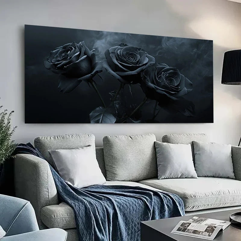 Black Rose wall canvas office home room framed 120x60cm