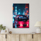 Luxury Car with Headlights at Rainy Night City Lights Print 100% Australian Made 40x60cm Stretched Canvas Ready to Hang