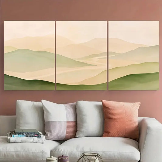 3pcs Green Rolling Hills Valley Metal Print Ready to Hang Art