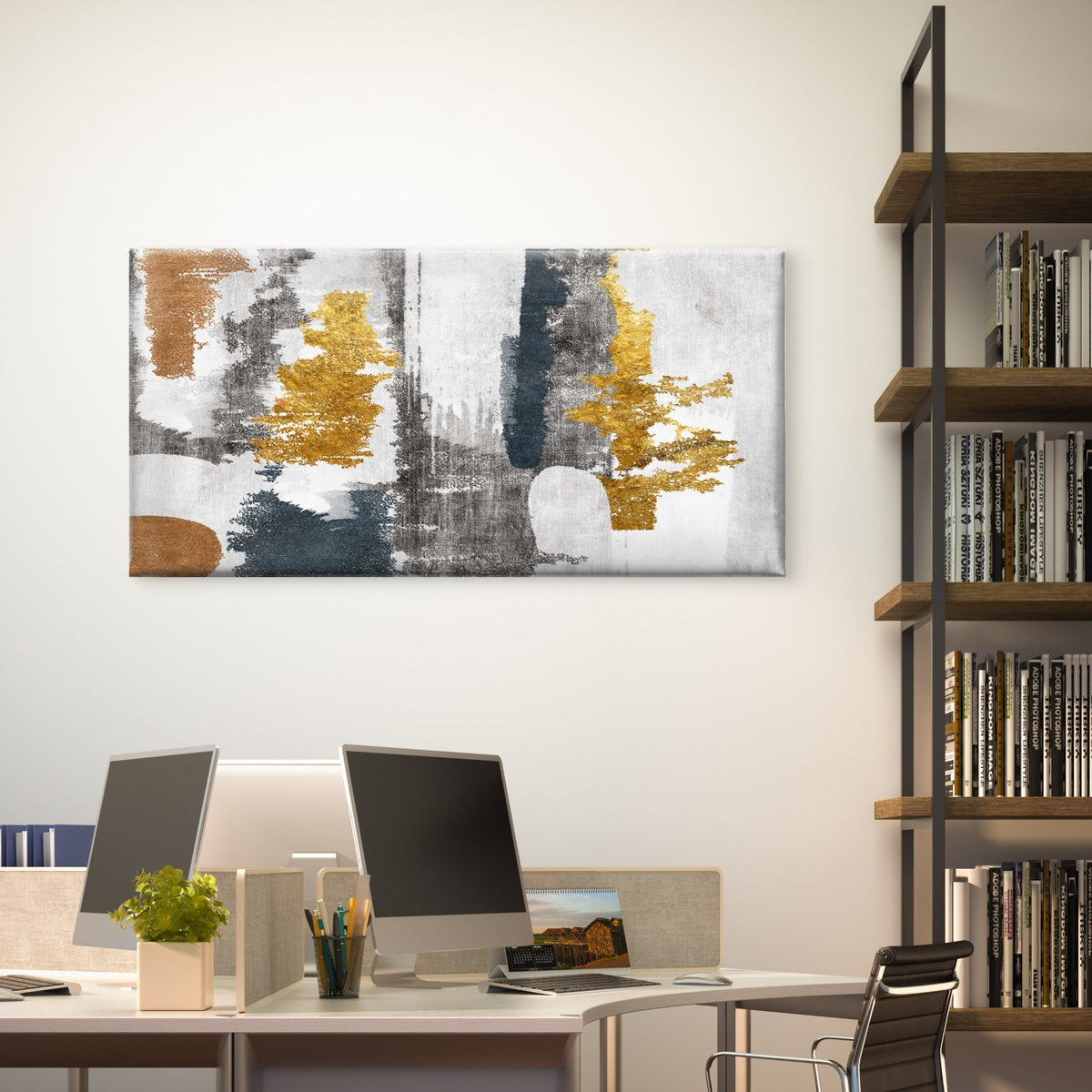 Gold Leaf Texture Canvas Wall Art Canvas Office Home Room Framed 80x45cm