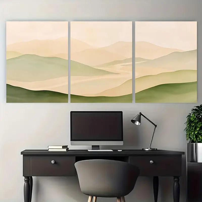3pcs Green Rolling Hills Valley Metal Print Ready to Hang Art