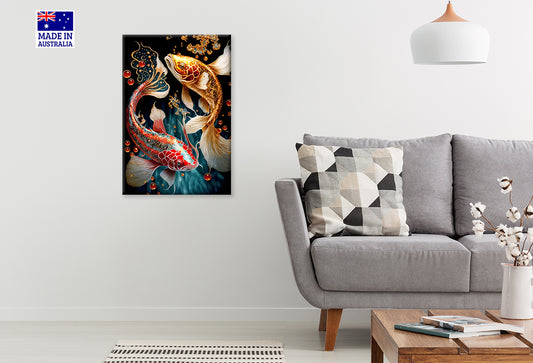 Painting Of Fish Swimming in Pond Print 100% Australian Made 40x60cm Stretched Canvas Ready to Hang