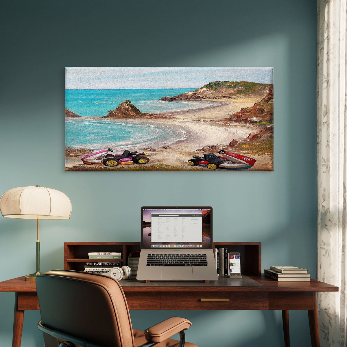 Vintage Beach Karting Street Wall Art Canvas Office Home Room Framed 80x45cm