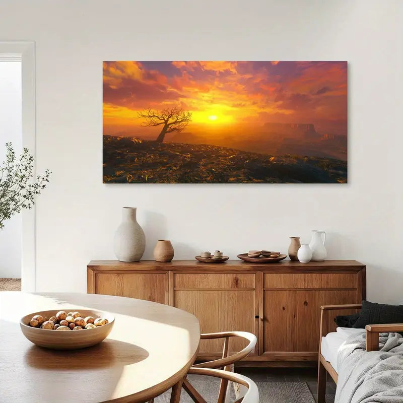 Scenic Dawn Scenery Sunset Lone Tree Desert Wall Art canvas office home room framed 120x60cm