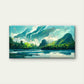 Tropical Teal Mountain Island Wall Art Canvas Office Home Room Framed 80x45cm