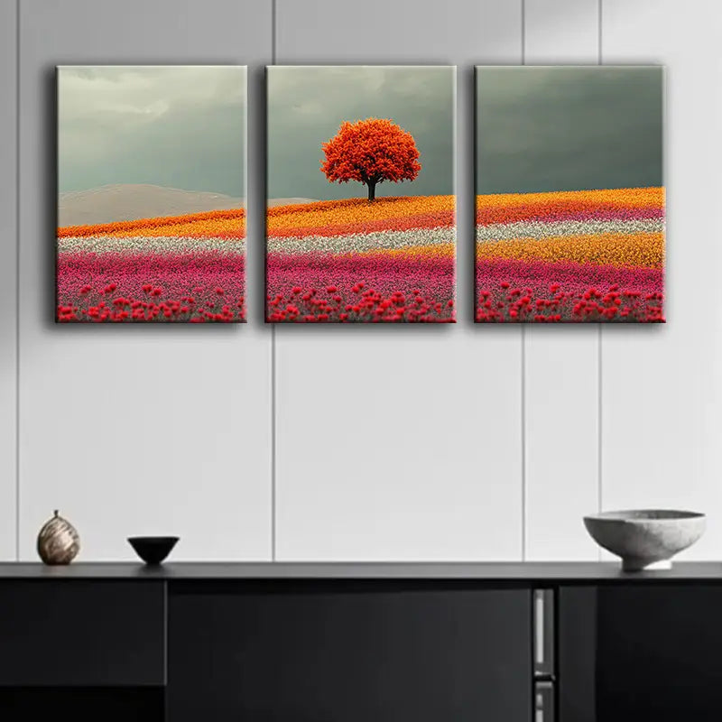 3pcs A large field of roses in rows Metal Print Ready to Hang Art