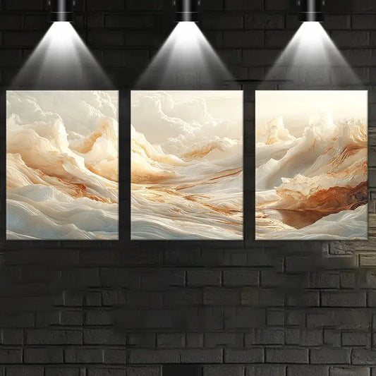 3pcs Modern White Waves Classic Design Metal Print Ready to Hang Art