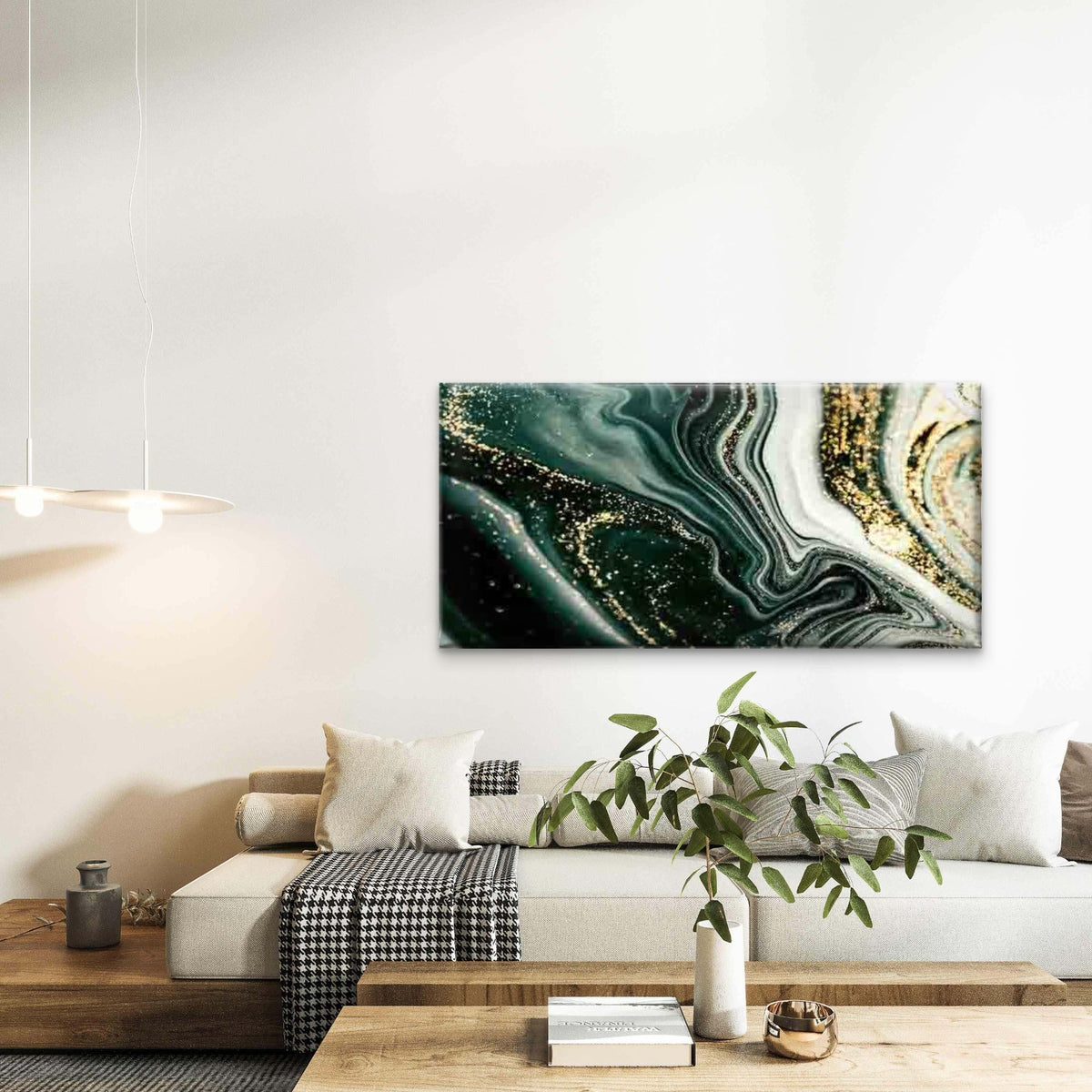 Green And Golden Abstract Wall Art Canvas Office Home Room Framed 80x45cm