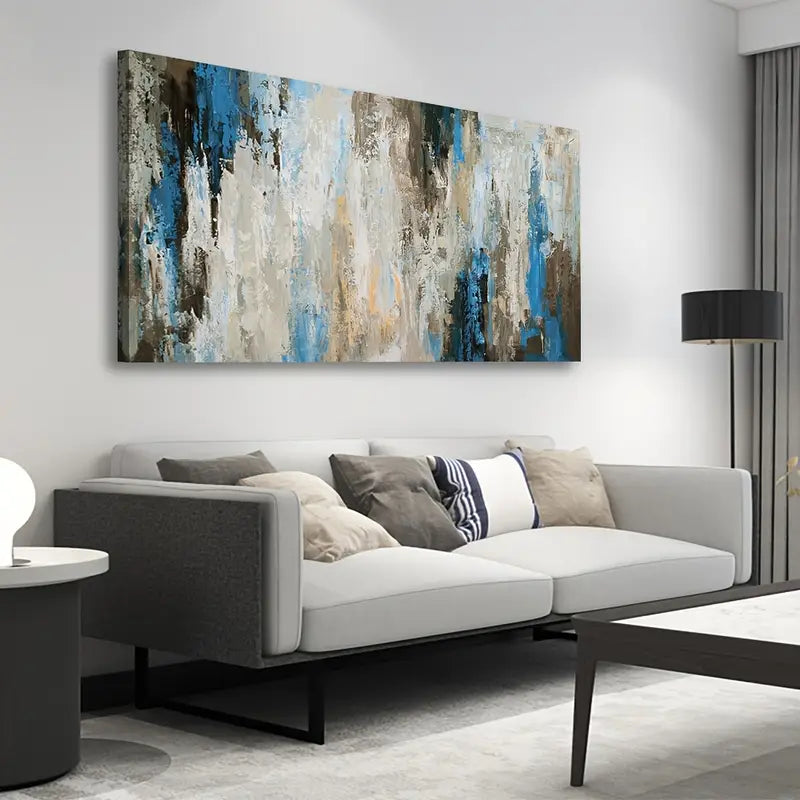 Abstract Vintage Grey Blue Wall Art canvas office home room framed 120x60cm