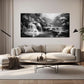 Black and White Serene Waterfall Nature Scene Wall Art canvas office home room framed 120x60cm