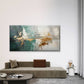 Teal, White & Golden Abstract Wall Art Canvas Office Home Room Framed 80x45cm