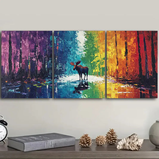 3pcs Moose in the Forest Metal Print Ready to Hang Art