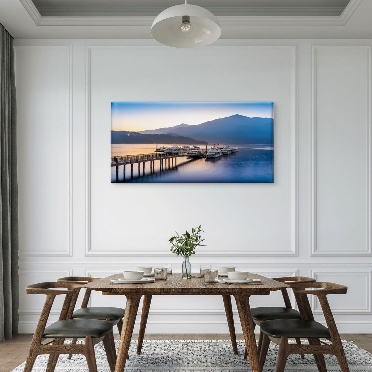 Sun Moon Lake Sunrise Nantou Taiwan Wall Art Canvas Office Home Room Framed 80x45cm