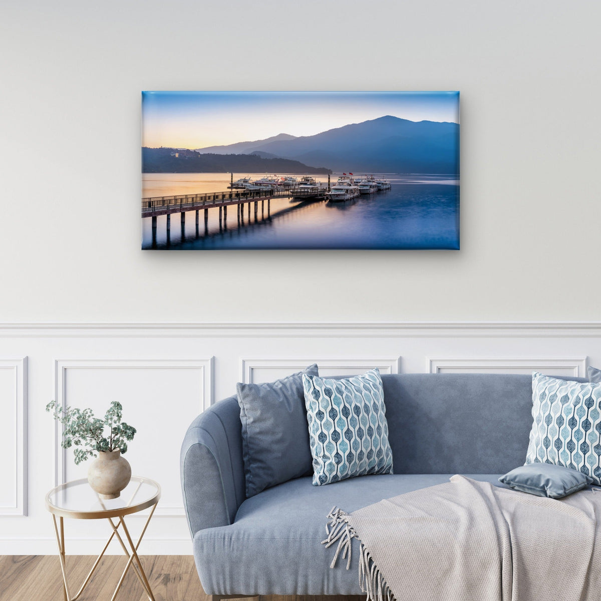 Sun Moon Lake Sunrise Nantou Taiwan Wall Art Canvas Office Home Room Framed 80x45cm