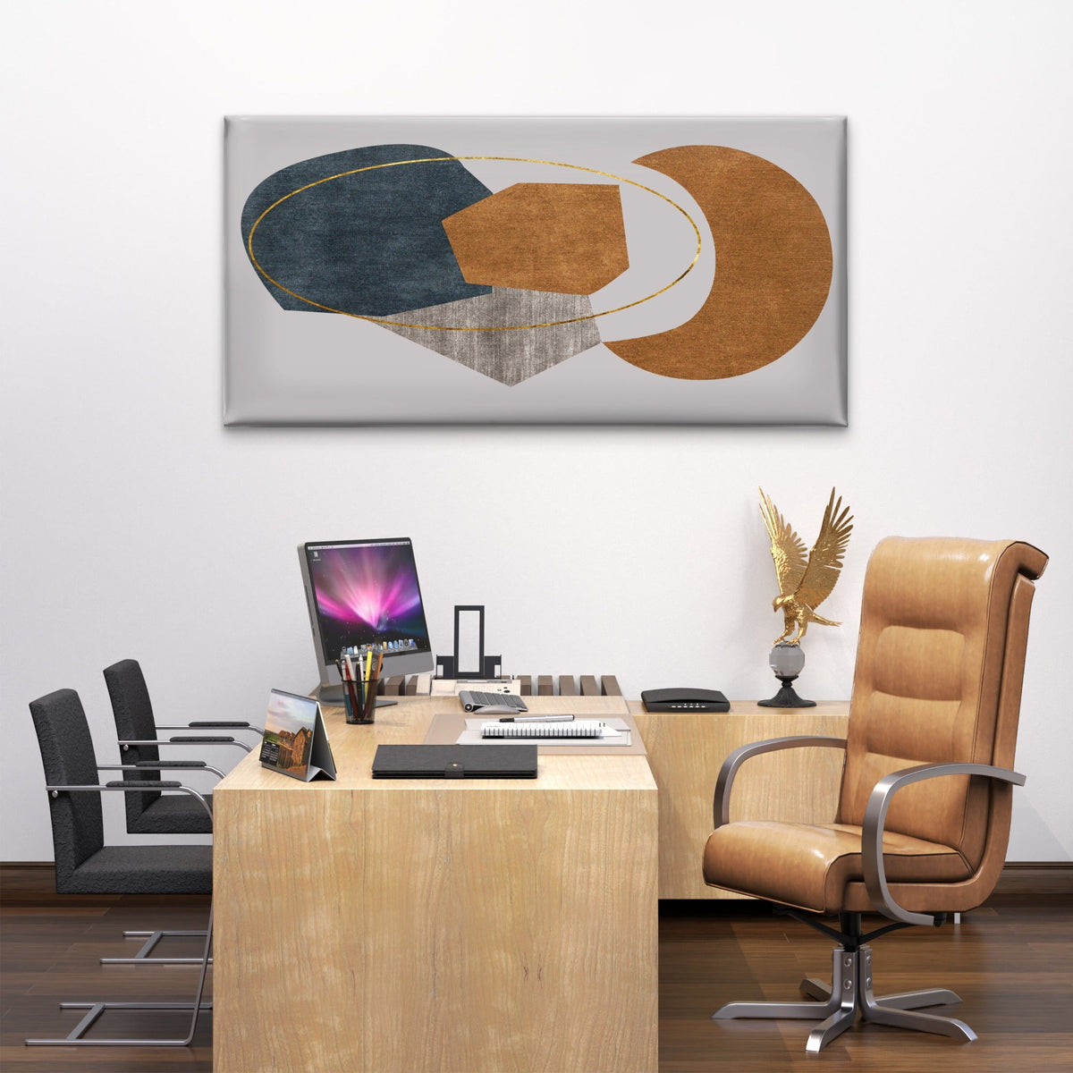 Modern Blue Gold Geometry Wall Art Canvas Office Home Room Framed 120x60cm