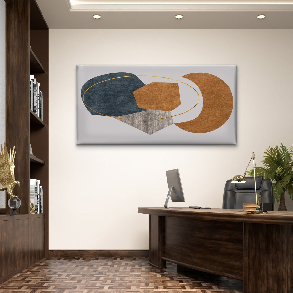 Modern Blue Gold Geometry Wall Art Canvas Office Home Room Framed 120x60cm