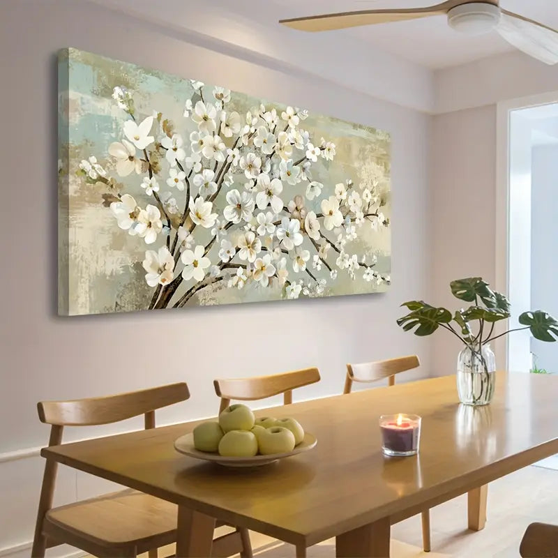 Beige Flower Branches Rustic Brown Botanical Wall Art canvas office home room framed 120x60cm