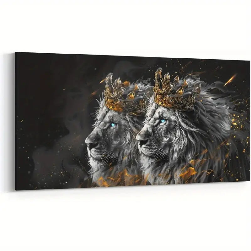 African Wild Animal Rustic Wildlife Lion Wall Art canvas office home room framed 120x60cm