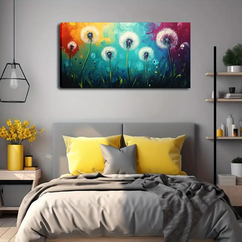 Dandelion Watercolor Colorful Wall Art Canvas Office Home Room Framed 120x60cm
