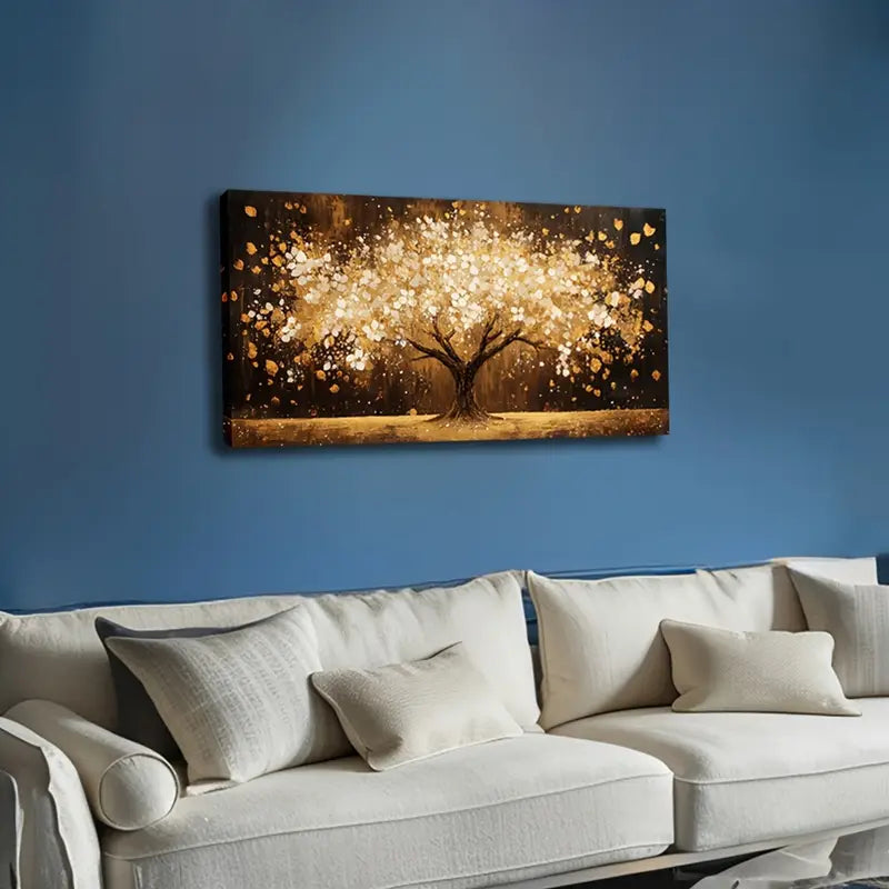 Elegant Tree With White Golden Wall Art Canvas Office Home Room Framed 120x60cm