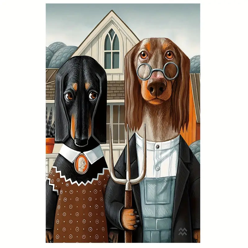 Gothic Retro Frameless Dog Couple Print 100% Australian Made 40x60cm Stretched Canvas Ready to Hang