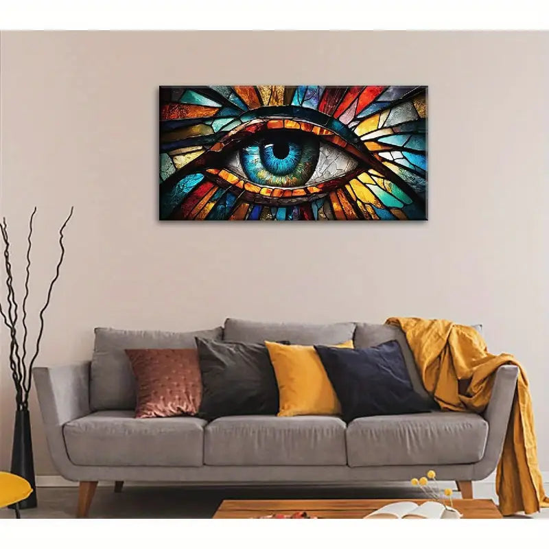 Colorful Abstract Evil Eye Design Wall Art canvas office home room framed 120x60cm