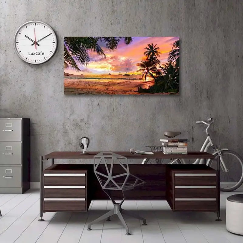 Tropical Palm Tree Summer Ocean Nature Wall Art canvas office home room framed 120x60cm