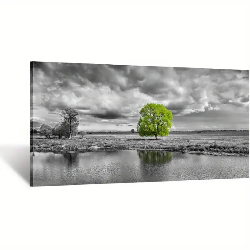 Green Tree Black & White Modern Giclee Wall Art canvas office home room framed 120x60cm