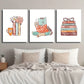 3pcs Books and flowers graphic art Classic Design Metal Print Ready to Hang Art