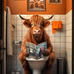 Cow On a Toilet Reading Magazine Print 100% Australian Made 40x60cm Stretched Canvas Ready to Hang