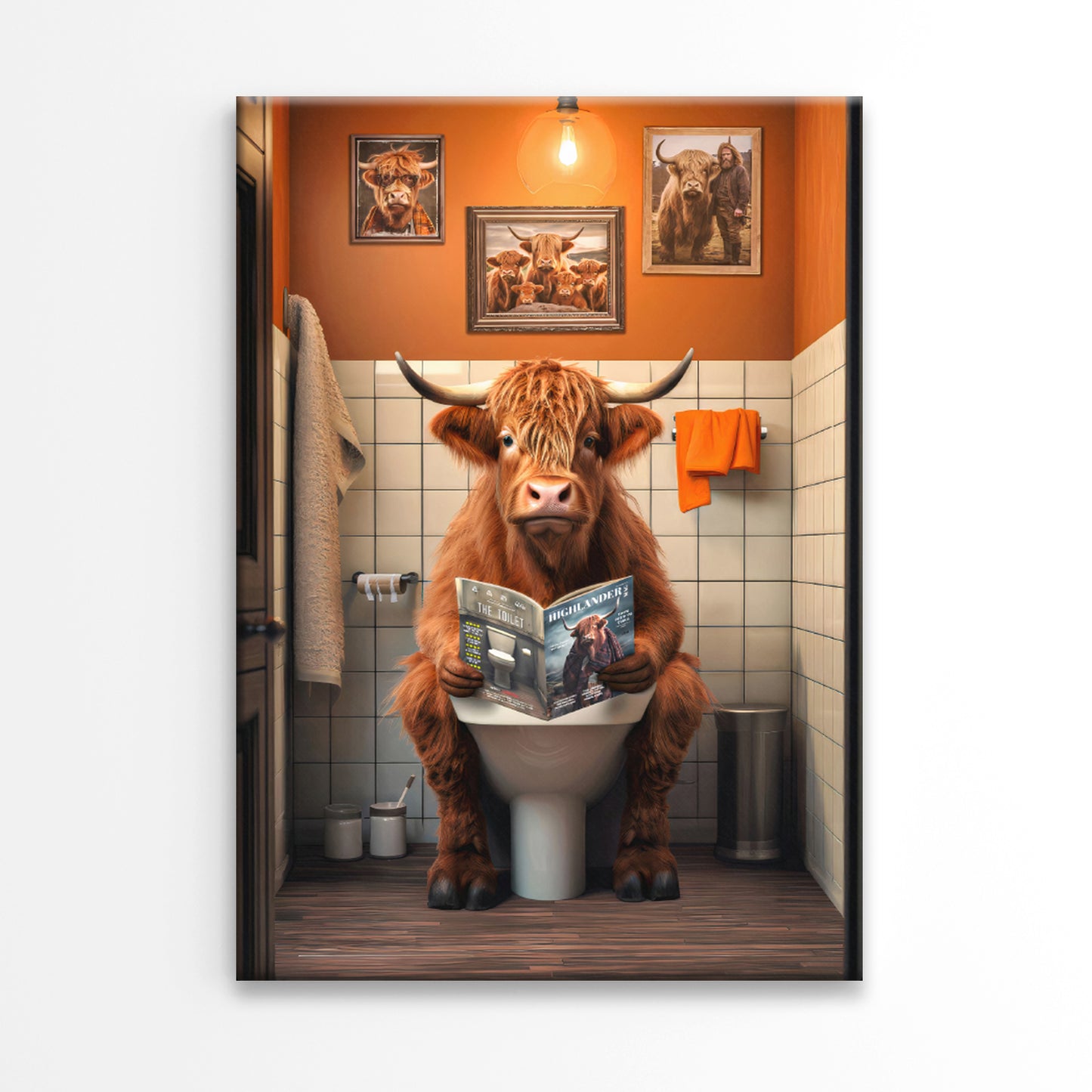 Cow On a Toilet Reading Magazine Print 100% Australian Made 40x60cm Stretched Canvas Ready to Hang