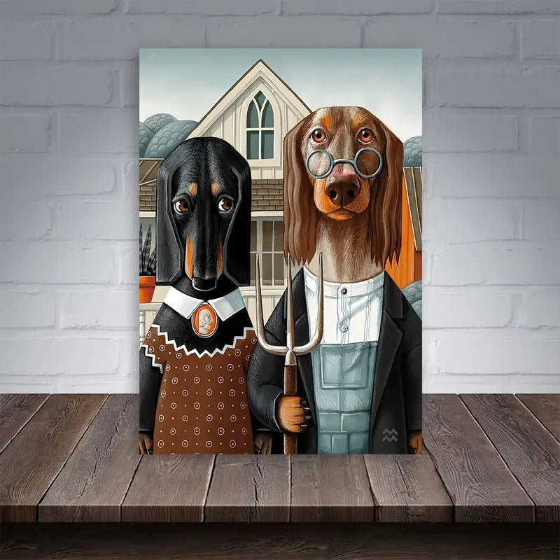 Gothic Retro Frameless Dog Couple Print 100% Australian Made 40x60cm Stretched Canvas Ready to Hang