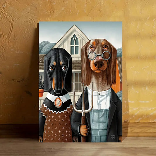 Gothic Retro Frameless Dog Couple Print 100% Australian Made 40x60cm Stretched Canvas Ready to Hang