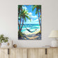 Swinging Gently in A Hammock on A Beach with Palm Trees Print 100% Australian Made 40x60cm Stretched Canvas Ready to Hang