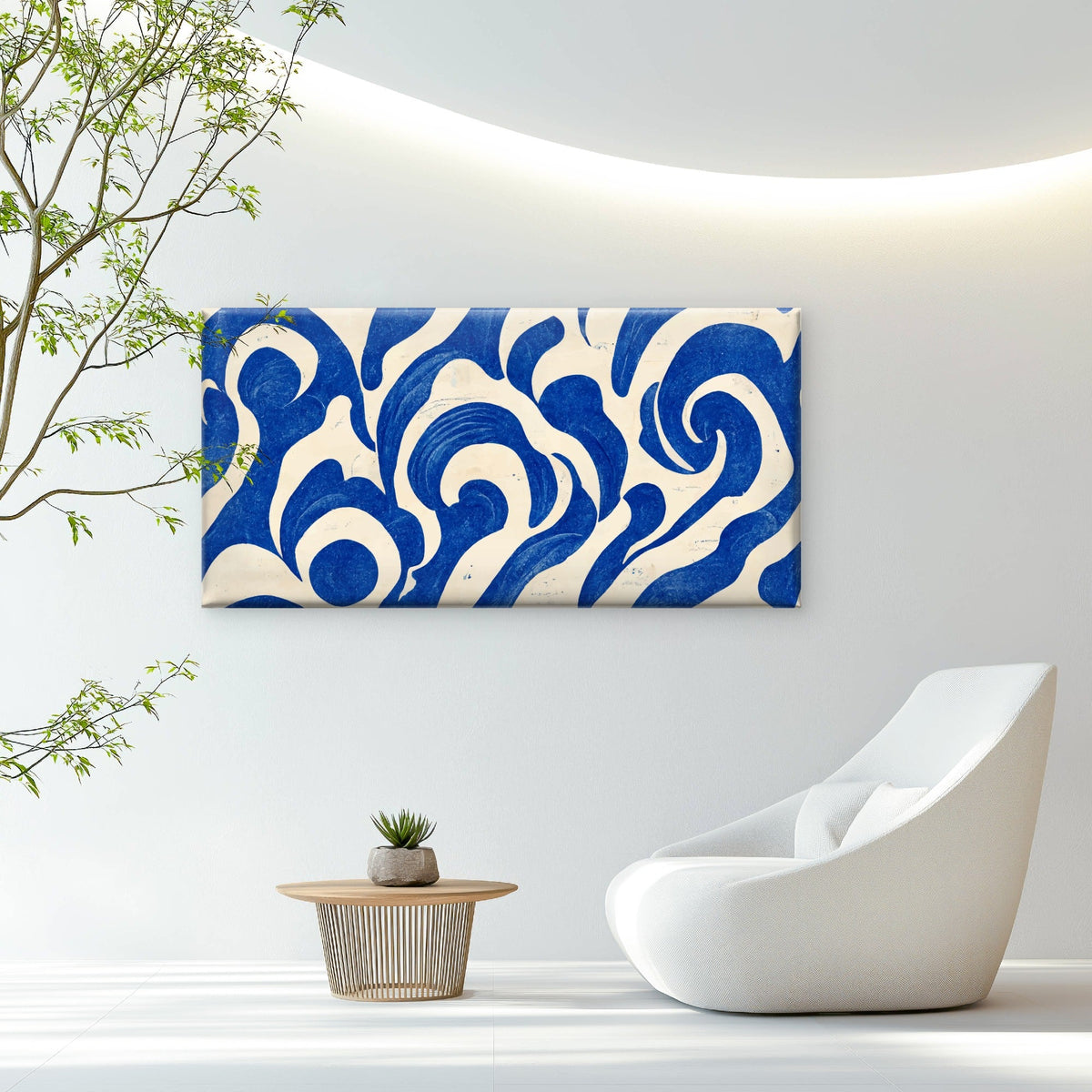 Blue White Wave Pattern Wall Art Canvas Office Home Room Framed 80x45cm# - Bella Home Decor