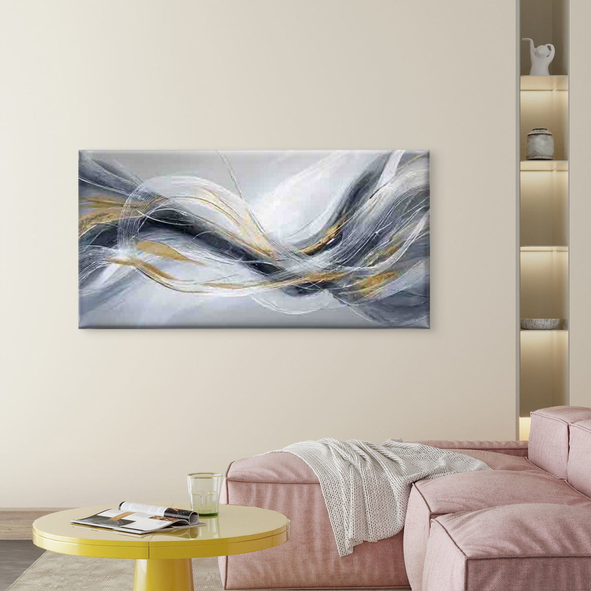Abstract with Flowing Lines Wall Art Canvas Office Home Room Framed 120x60cm