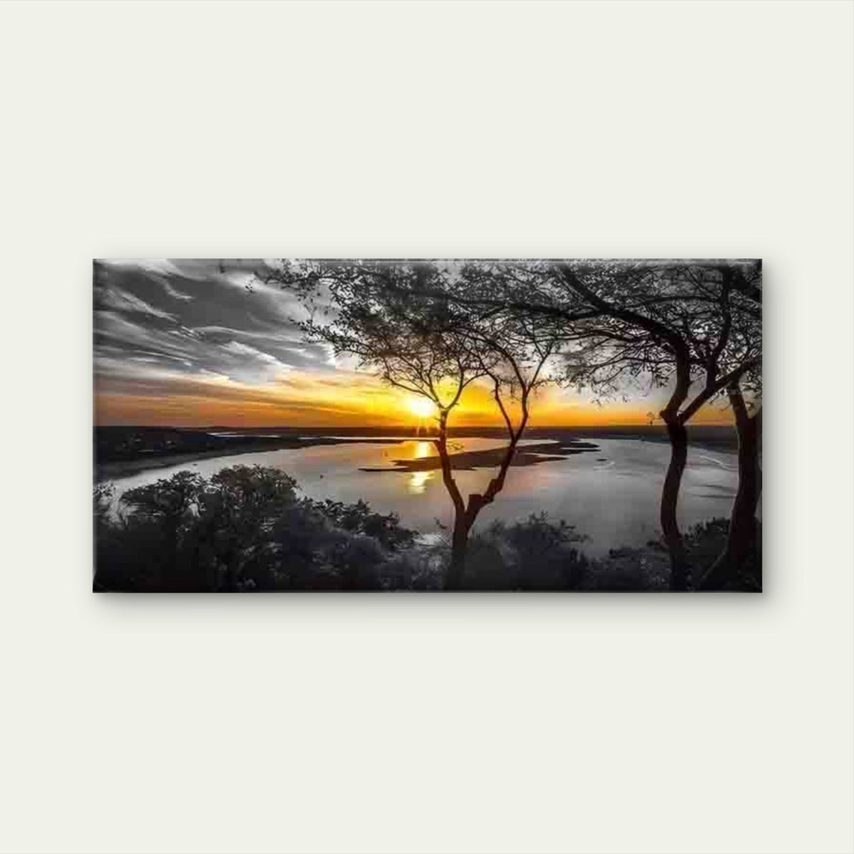 Sunset Lake View Wall Art Canvas Office Home Room Framed 120x60cm