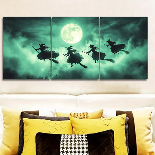 3pcs Witch Night Sky Metal Print Ready to Hang Art