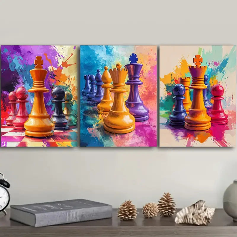 3pcs Featuring Chinese Chess Metal Print Ready to Hang Art