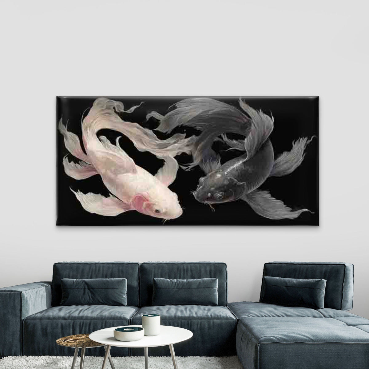 Koi Fish with Translucent Fin Wall Art Canvas Office Home Room Framed 80x45cm