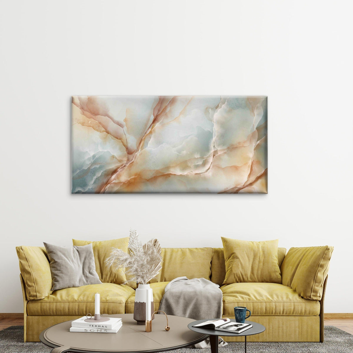 Onyx Marble With Soft Golden Wall Art Canvas Office Home Room Framed 120x60cm